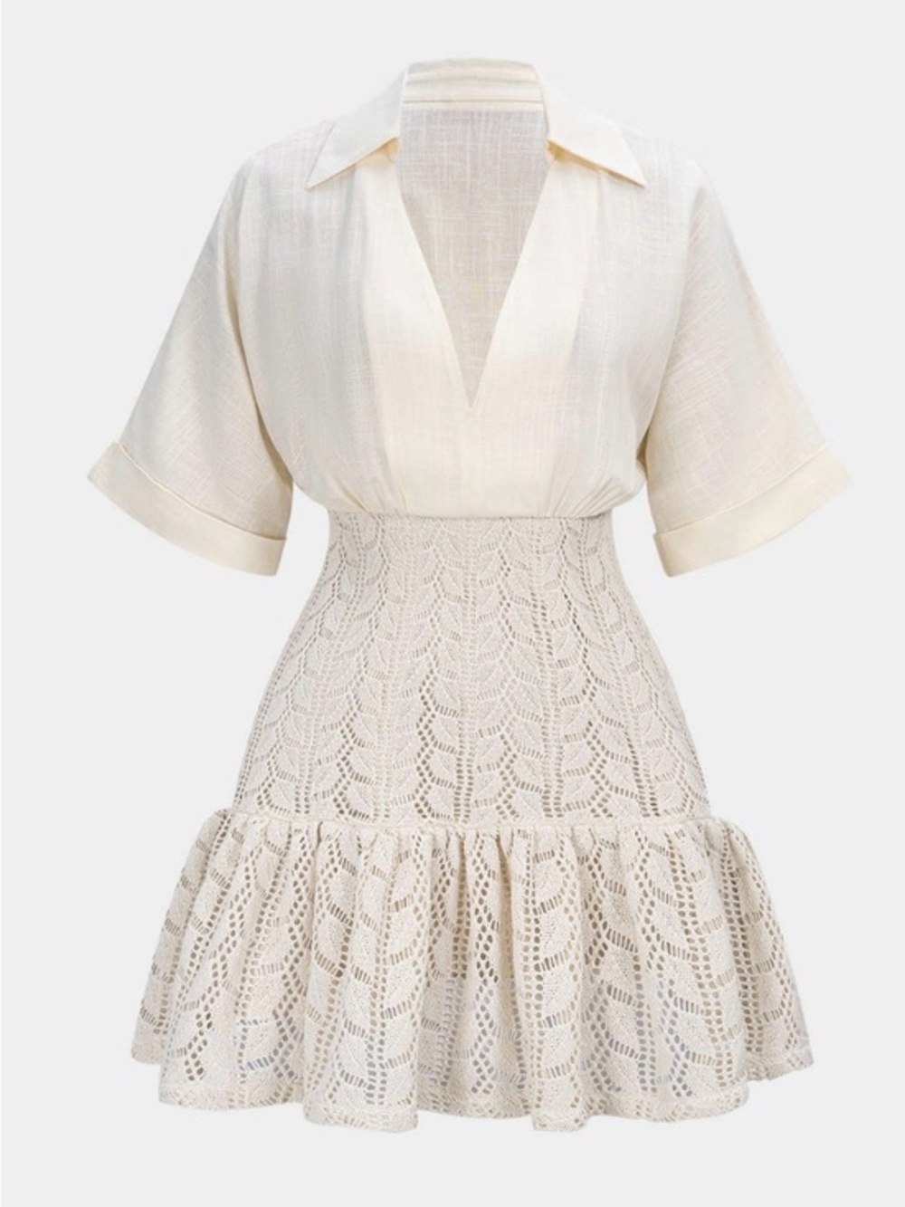 Micas LINEN look beige crochet dress Xl zz2